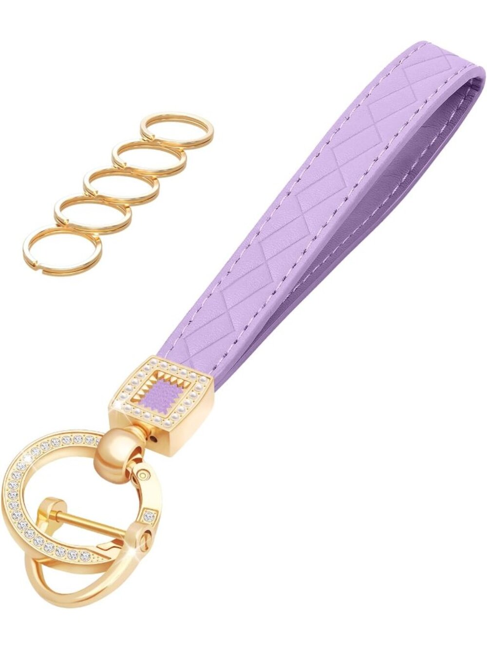 Women's Purple Car Keys loop Cross-hatched Key Holder Leather Wristlet Keychain